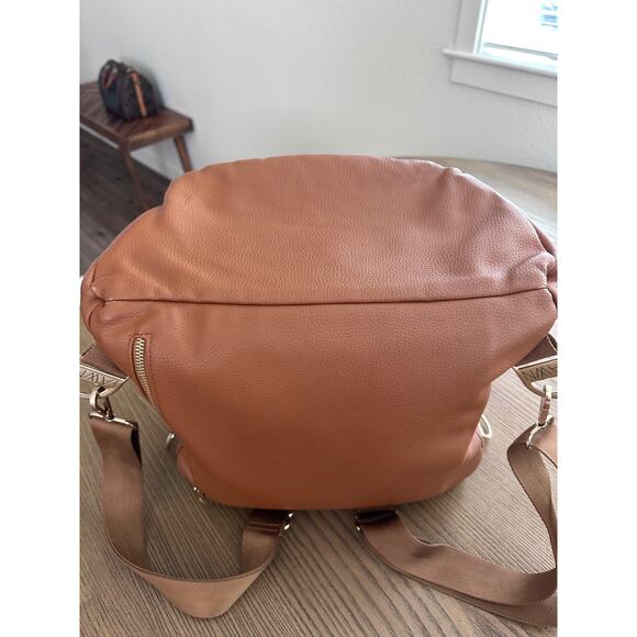 FAWN DESIGN BACKPACK brown/camel color faux leather. Preowned gently used - Picture 5 of 7